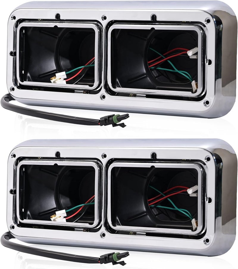 YUWUTF Chrome Headlight Housing Base With Wire Harnesses Compatible with Kenworth T400 T600 T800 W900 K100 C500, Peterbilt 378 379 Headlamp Set Left and Right Side Semi Truck Accessories - Image 1